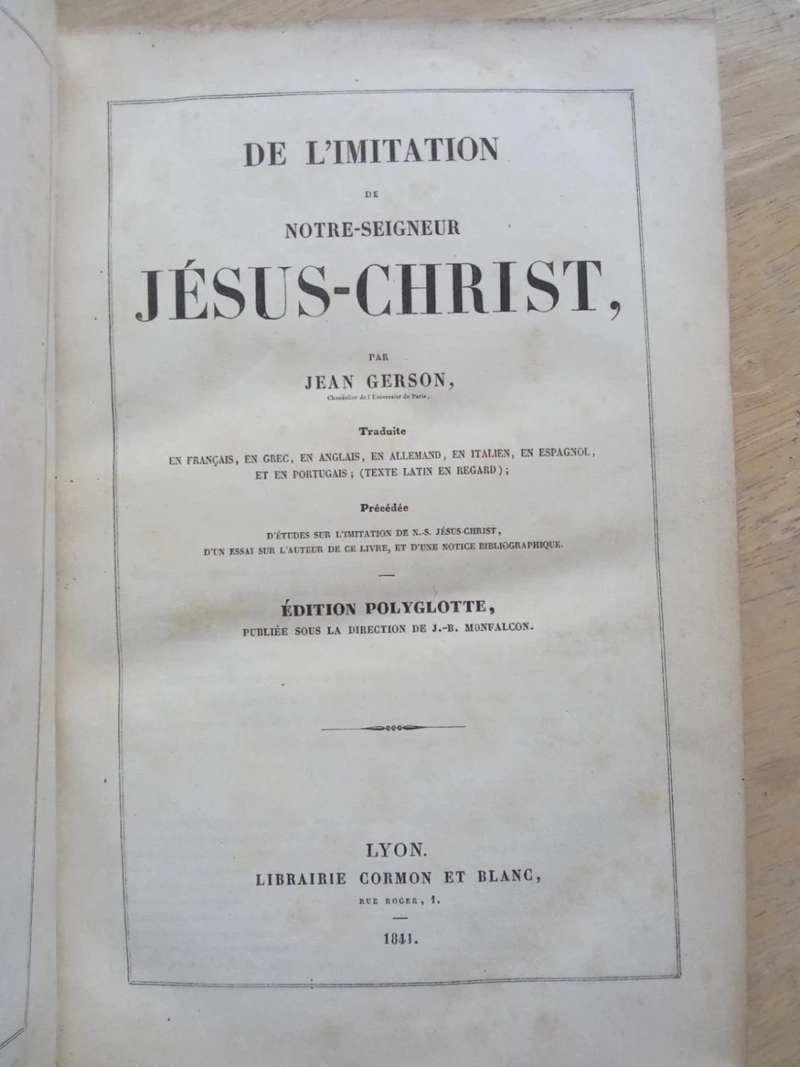 De l'imitation de notre-seigneur Jésus-Christ, par Jean Gerson (1841)